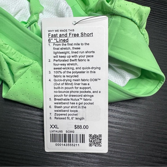 Lululemon Fast and Free Short 6” *Lined NWT Size XXL (Scream Green) - Picture 10 of 14